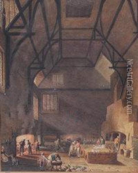 Kitchen Of Trinity College, Cambridge Oil Painting - William Henry Pyne