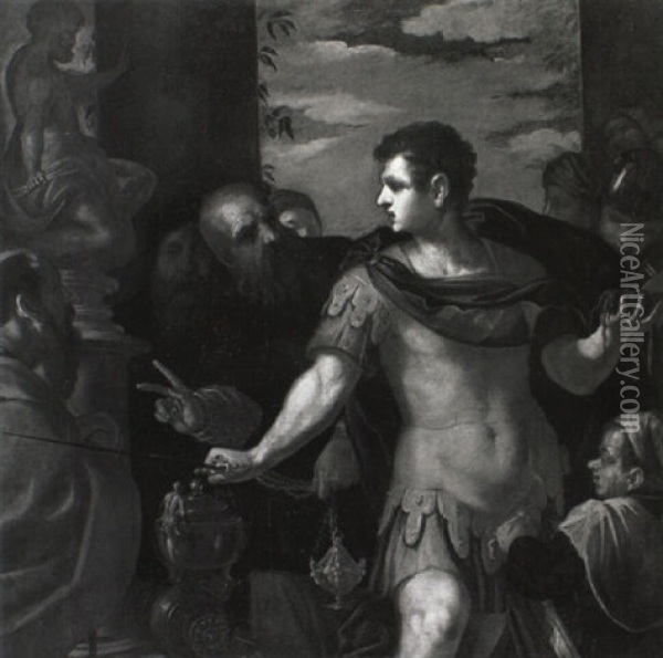 Alexander The Great Severing The Gordian Knot Oil Painting - Gregorio Lazzarini
