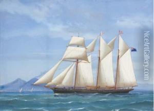 R.v.y.c. Chevy Chase Lying At 
Anchor In The Mediterranean Offnaples; And R.v.y.c. Chevy Chase In 
Neapolitan Waters Oil Painting - Atributed To A. De Simone