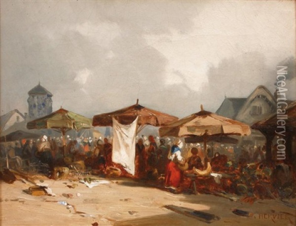 Scene De Marche En Normandie (honfleur?) Oil Painting - Louis Adolphe Hervier