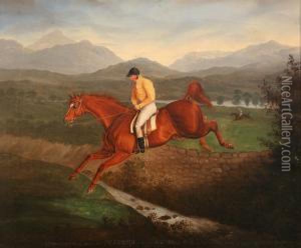 Parson Persse On Palanquin, Riding A Steeplechase: Winning Easily Oil Painting - Samuel Spode