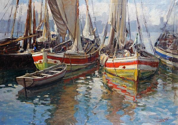 Moored Fishing Boats Oil Painting - Gaetano Esposito