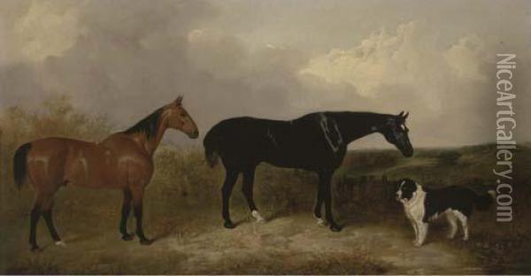 Lubin And Cobbler, With A Landseer, In An Extensive Landscape Oil Painting - John Dalby Of York