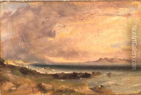 Table Bay From The Beach Near Blueberg Oil Painting - Thomas William Bowler