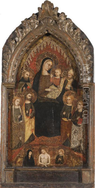 Modonna Col Bambino Tra Santi E Cristo In Pieta Oil Painting - Master Of The Giovanelli Madonna