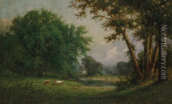 Landscape With Cows Oil Painting - John Williamson
