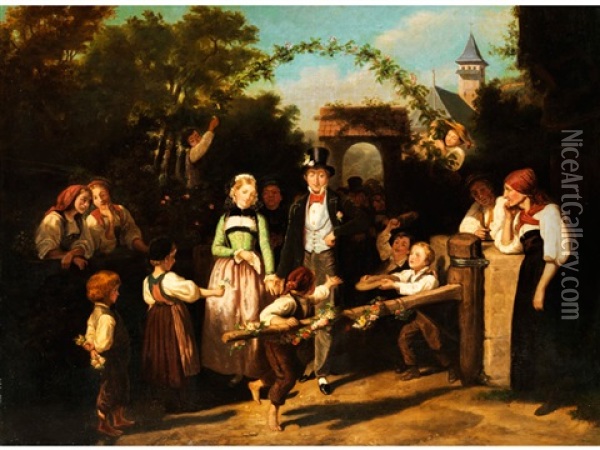 Empfang Des Hochzeitspaares Oil Painting - Theodor Christoph Schuez