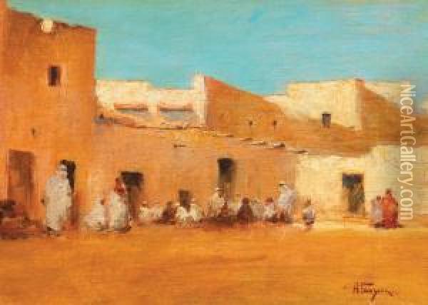 Place De Village Marocain Oil Painting - Aleksei Vasilievich Hanzen