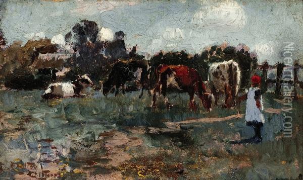 Minding The Cows Oil Painting - Walter Withers