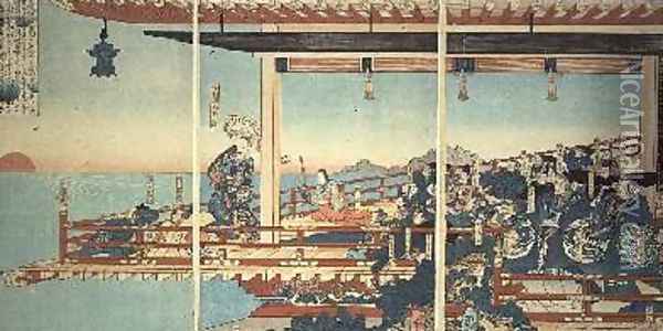 Kiyomori Arresting the Sunset by Incantations Oil Painting - Utagawa Kuniyoshi