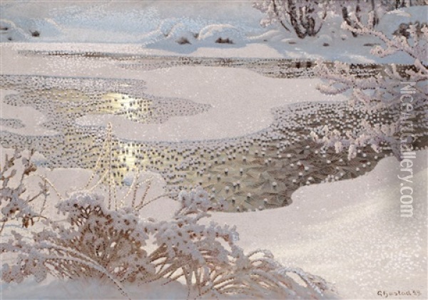 Rimfrost Pa Frusen Sjo Oil Painting - Gustaf Fjaestad
