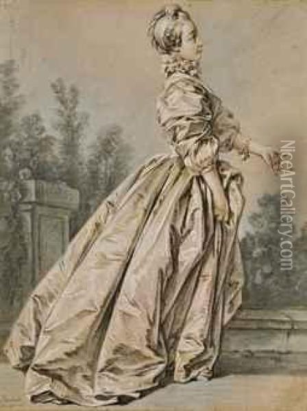 Femme Dans Un Parc Tournee Vers La Droite, Autrefois Dite 'madame De Pompadour' Oil Painting - Francois Boucher