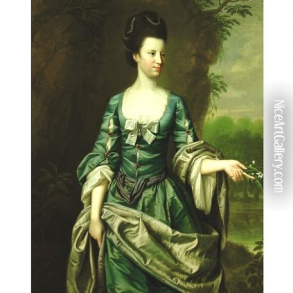 Portrait Of A Lady (lady Dashwood?) Oil Painting - Thomas Hudson
