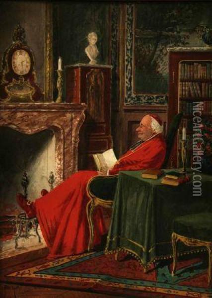 Seated Cardinal By Fireside Oil Painting - Francois Joseph Girot