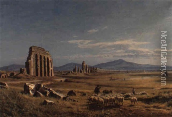 In The Roman Campagna Oil Painting - Niels Frederik Schiottz-Jensen