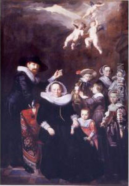Portrait Of A Family Group Oil Painting - Thomas De Keyser