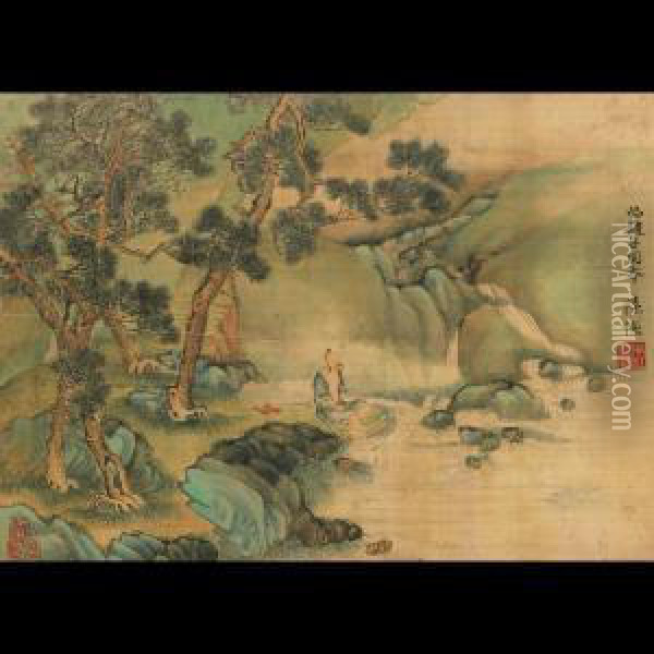 Scholar By A Stream Oil Painting - Lu Hui