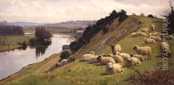 A Riverside Pasture with Sheep Oil Painting - William Sidney Cooper