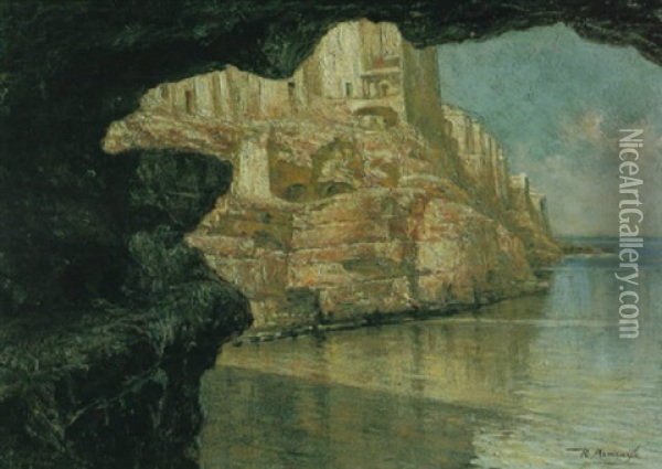 Polignano Vista Dalla Grotta Palazzese Oil Painting - Raffaelo Armenise