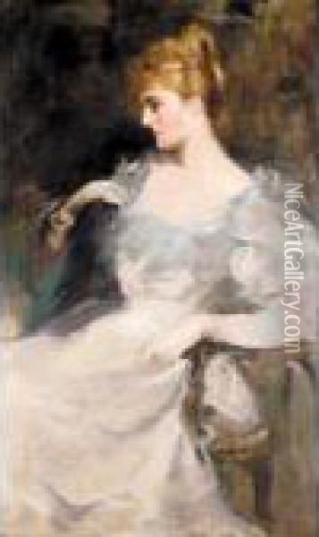 The Lady In White Oil Painting - Robert Brough