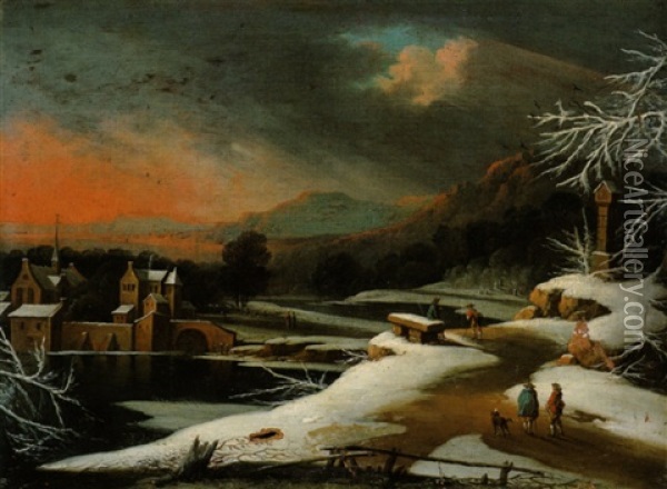 Winterliche Abendlandschaft Oil Painting - Daniel van Heil