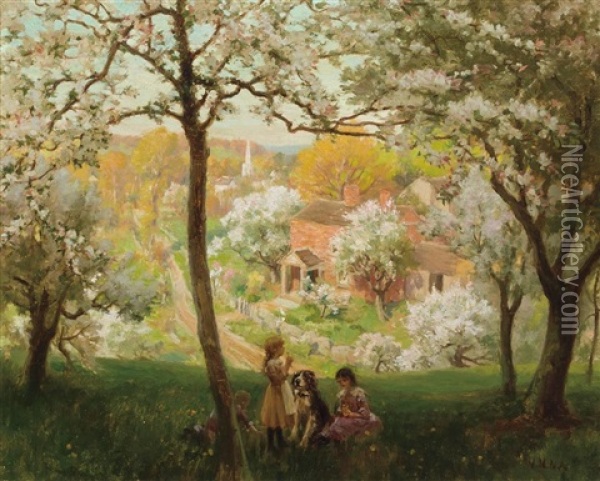 Children In A Spring Landscape Oil Painting - Hamilton Hamilton