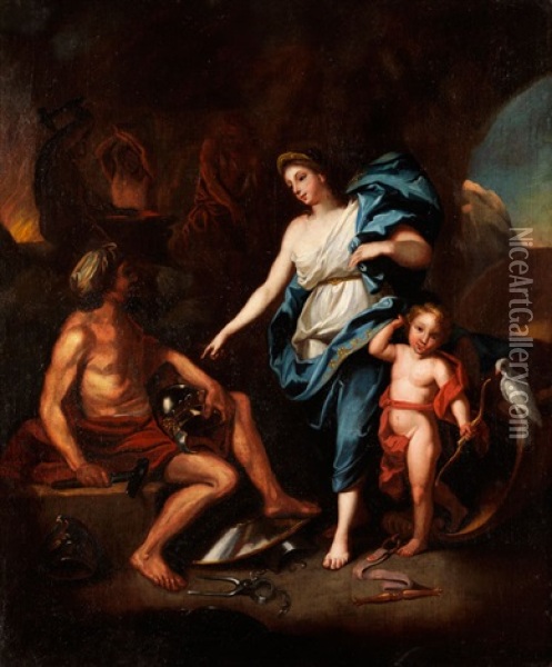 Venus Mit Dem Amorknaben In Der Schmiede Des Vulkan Oil Painting - Louis de Boulogne the Younger