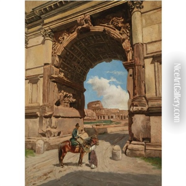 The Arch Of Titus, Rome Oil Painting - Stephan Wladislawowitsch Bakalowicz