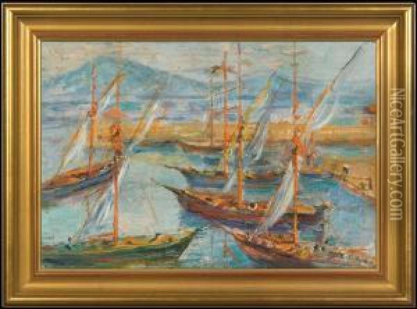 Boats In St.tropez Oil Painting - Jozef Pankiewicz