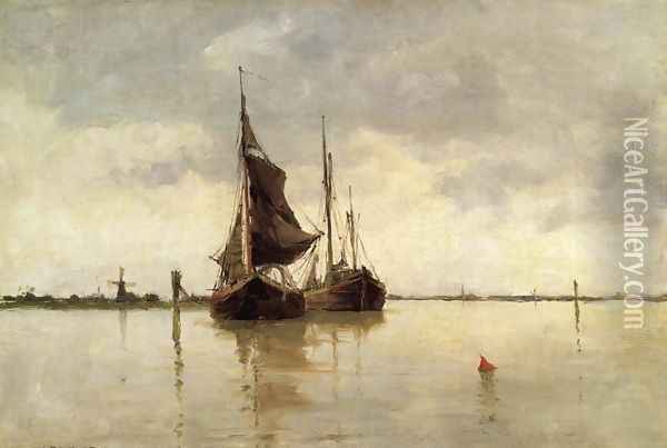 Harbor Scene, Dordrecht Oil Painting - George W. Platt