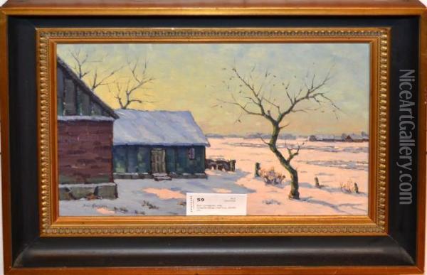 Vinterlandskap Med Hus Oil Painting - Bror Ljunggren