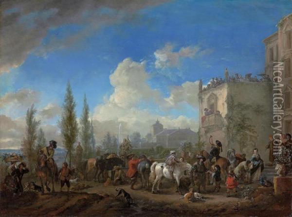 The Departure Of A Hunting Party Oil Painting - Pieter Wouwermans or Wouwerman