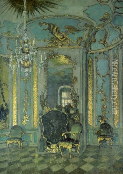 Das Musikzimmer Friedrichs D. Gr. Im Potsdamer Stadtschloss Oil Painting - August Von Brandis