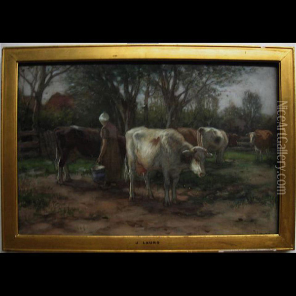 Milking Time Oil Painting - Johannes Karel Leurs