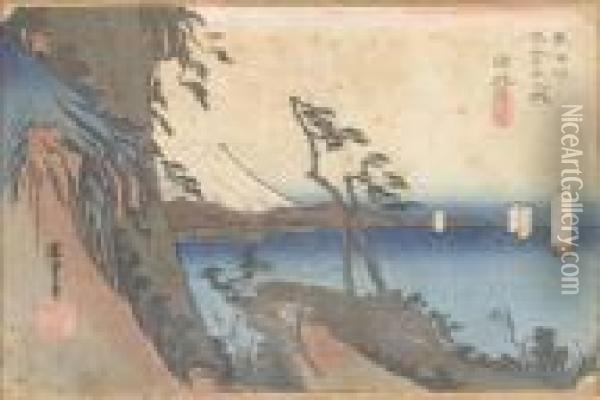 Landschaftspartie Mit Berg Fuji Im Hintergrund. Oil Painting - Utagawa or Ando Hiroshige