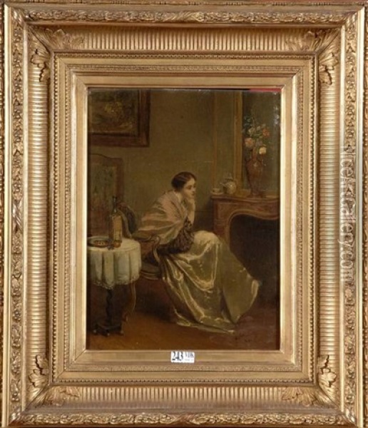 Femme Pensive Dans Un Interieur Oil Painting - Adolphe Stache