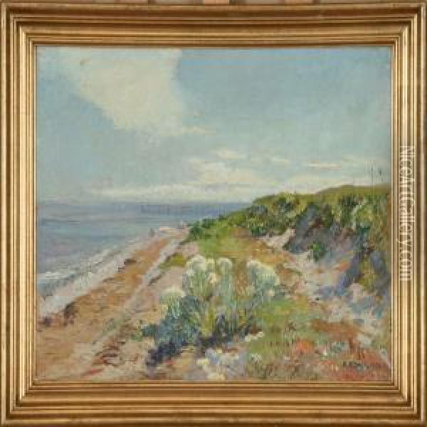 A Sunny Coastal Scenery. Signed E.v. Bogh 1926 Oil Painting - Einar Vilhelm Bogh