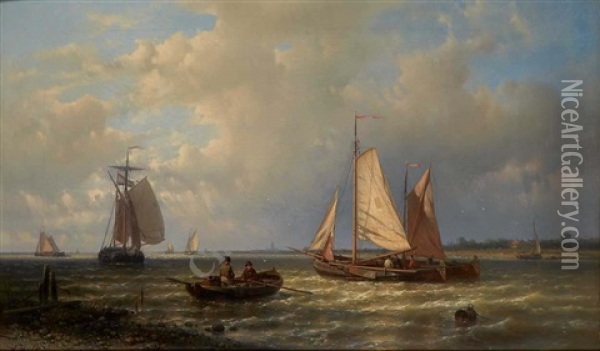 Dutch Barges Off The Dutch Coast Oil Painting - Abraham Hulk the Elder
