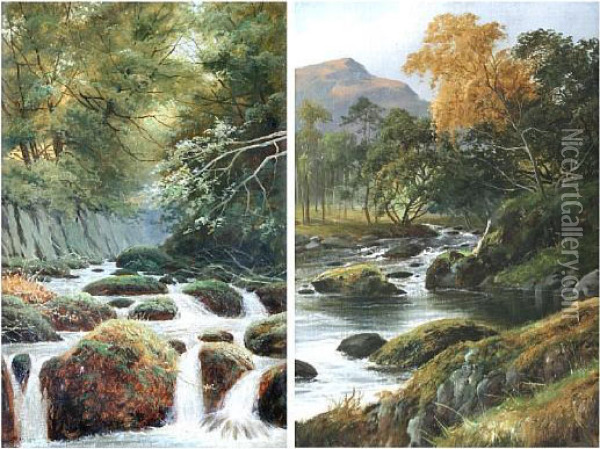 A River Landscape, Together With Another Similar, A Pair Oil Painting - William Henry Mander