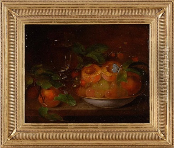 Still Life Of Peaches, Grapes And A Glass Oil Painting - George Forster