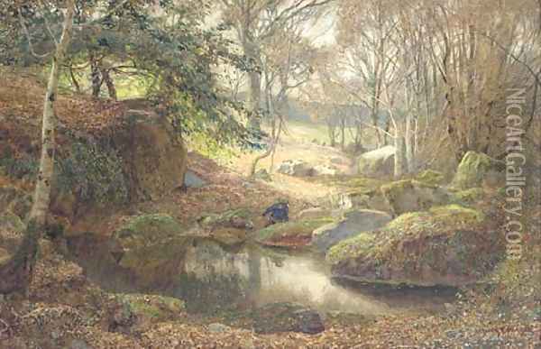 A Rocky Woodland Pond Oil Painting - James Thomas Watts