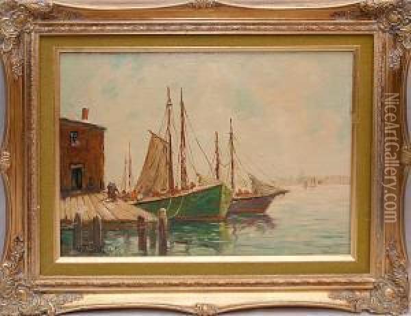 At The Dock Oil Painting - William, Ward Jnr.