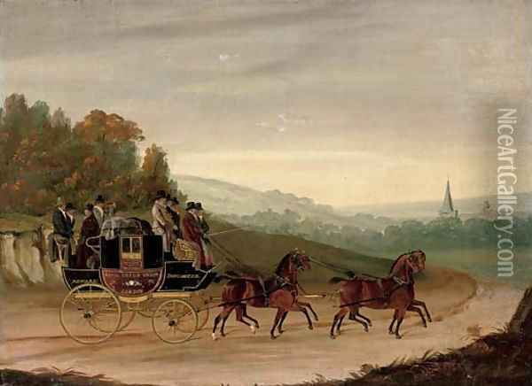 The Royal Leeds Union Coach, Newark to Doncaster Oil Painting - English School