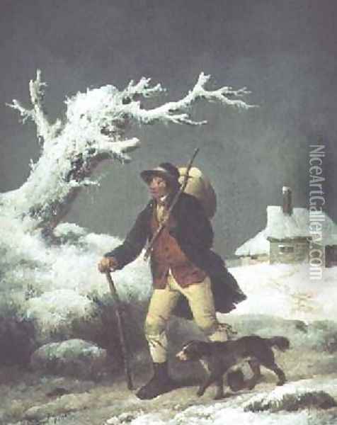 Walking in the Snow Oil Painting - George Morland