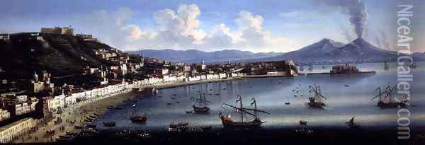Naples, from the Heights of Posillipo with Vesuvius in the Distance, 1740 Oil Painting - Tommaso Ruiz