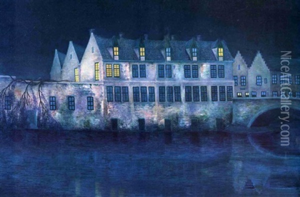 La Nuit A Bruges Oil Painting - William Degouve de Nuncques