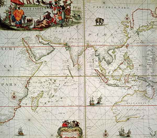 Map of Africa India Indian Ocean and East Indies Oil Painting - Johannes van Keulen