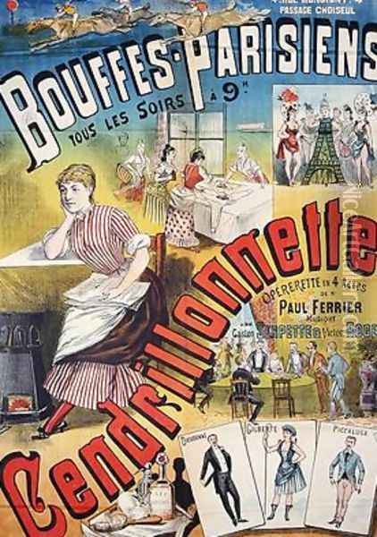 Poster advertising the Operetta Cendrillonnette at the Theatre des Bouffes Parisiens Oil Painting - Charles Levy