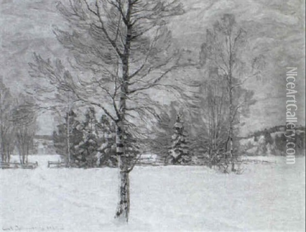 Vinterdag I Medelpad Oil Painting - Carl (August) Johansson