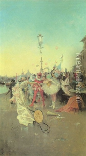 Carnaval En Venecia Oil Painting - Eugenio Lucas Villamil